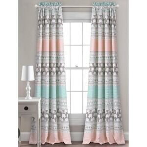 2 Lush Decor Elephant Stripe Curtain Panels 52x84" Gray Multi Boho Ruffle Set